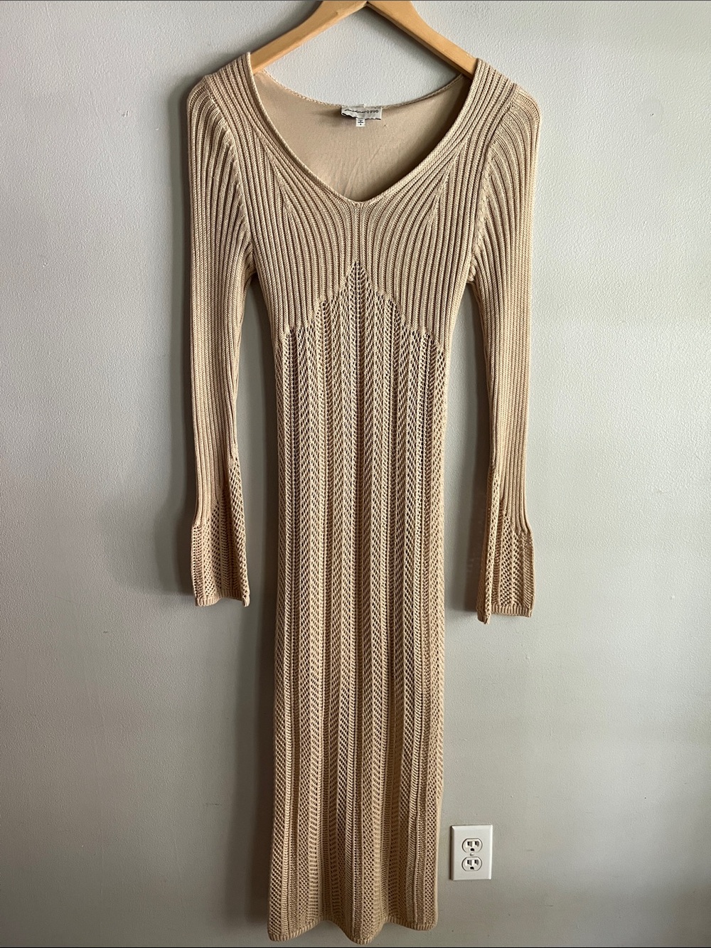 Freshman 1996 Ribbed Knit Midi Dress Bell Sleeve Boho Cottagecore Small